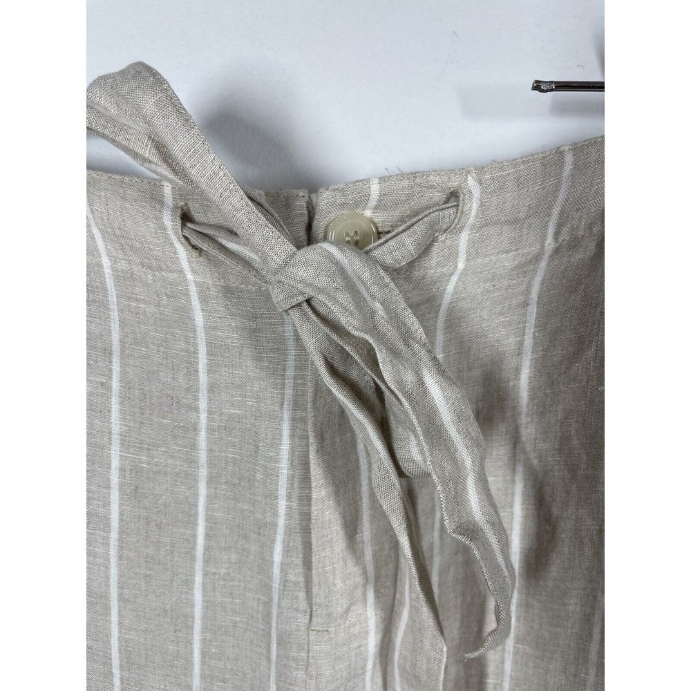 Sanctuary Women's 100% Tan Linen White Striped Pants Tie Waist Pockets Size 29 - Picture 5 of 16